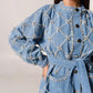 Hand-embellished belted denim jacket