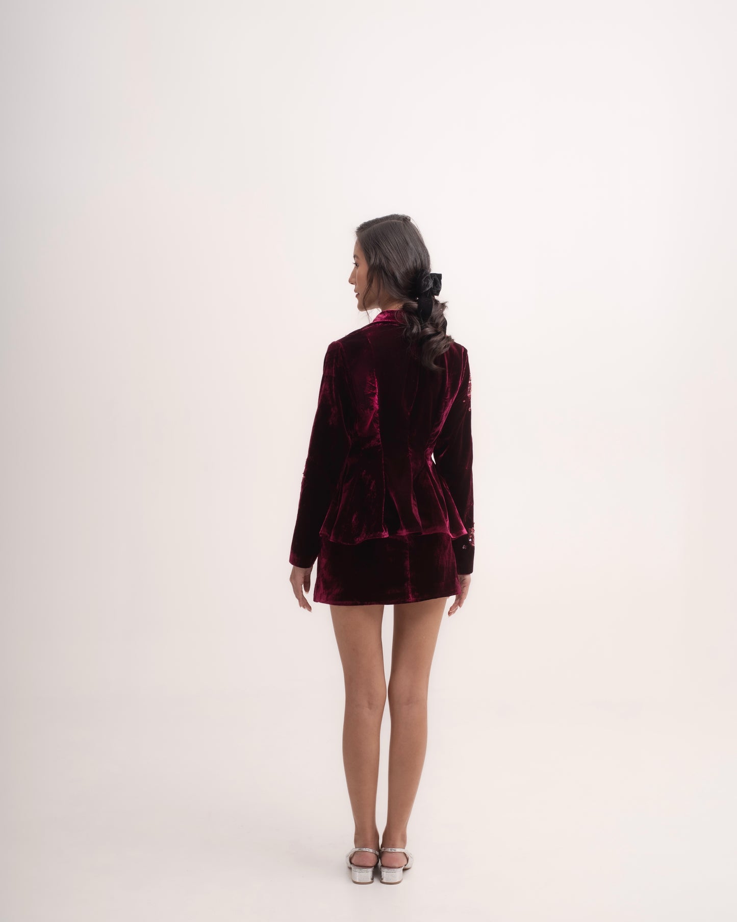 Silk-velvet peplum blazer with sequin embellishing