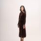 Long-sleeved embellished midi silk velvet dress