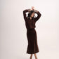 Long-sleeved embellished midi silk velvet dress