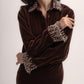 Long-sleeved embellished midi silk velvet dress