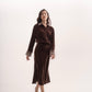 Long-sleeved embellished midi silk velvet dress