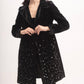 Silk-velvet midi trench coat with sequin embellishing
