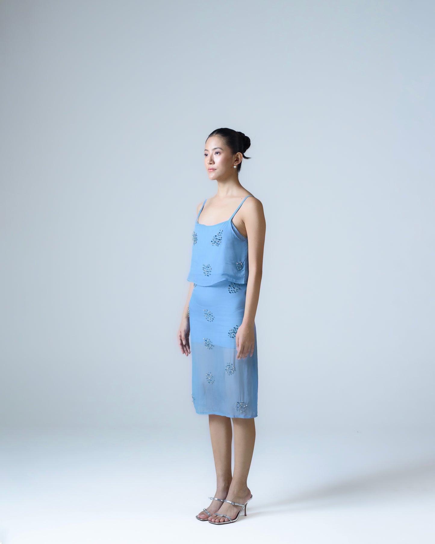 Hand-embellished organza midi skirt