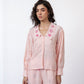 100% linen puff-sleeve hand-beaded collar shirt & pants co-ord