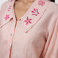 100% linen puff-sleeve hand-beaded collar shirt & pants co-ord