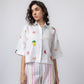 100% Linen hand-beaded shirt & multi-colour striped trousers co-ord