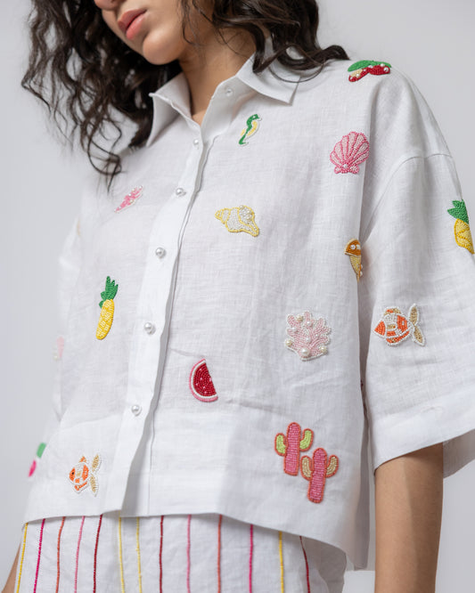 100% Linen hand-beaded shirt