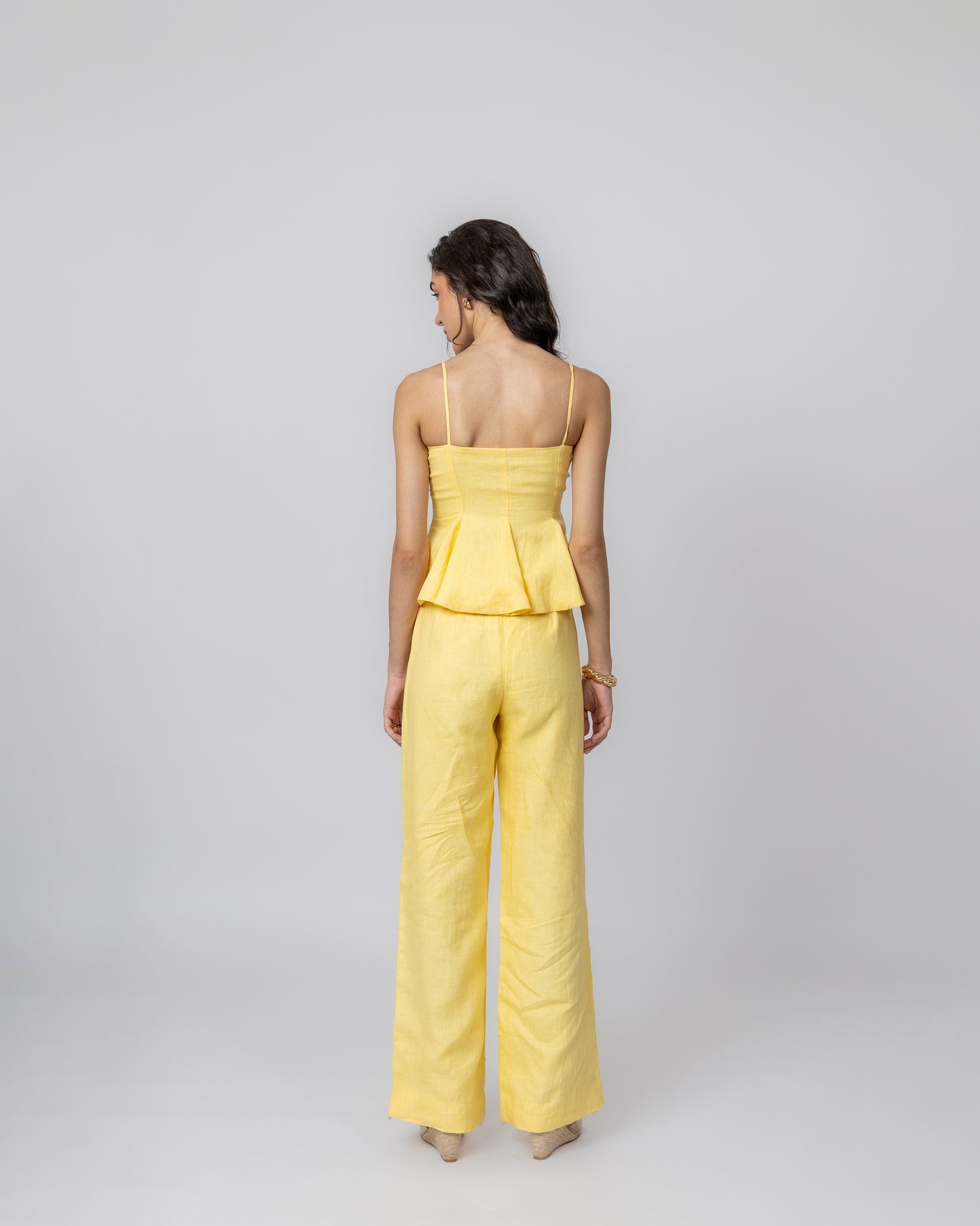 100% Linen hand-beaded peplum top with sequin