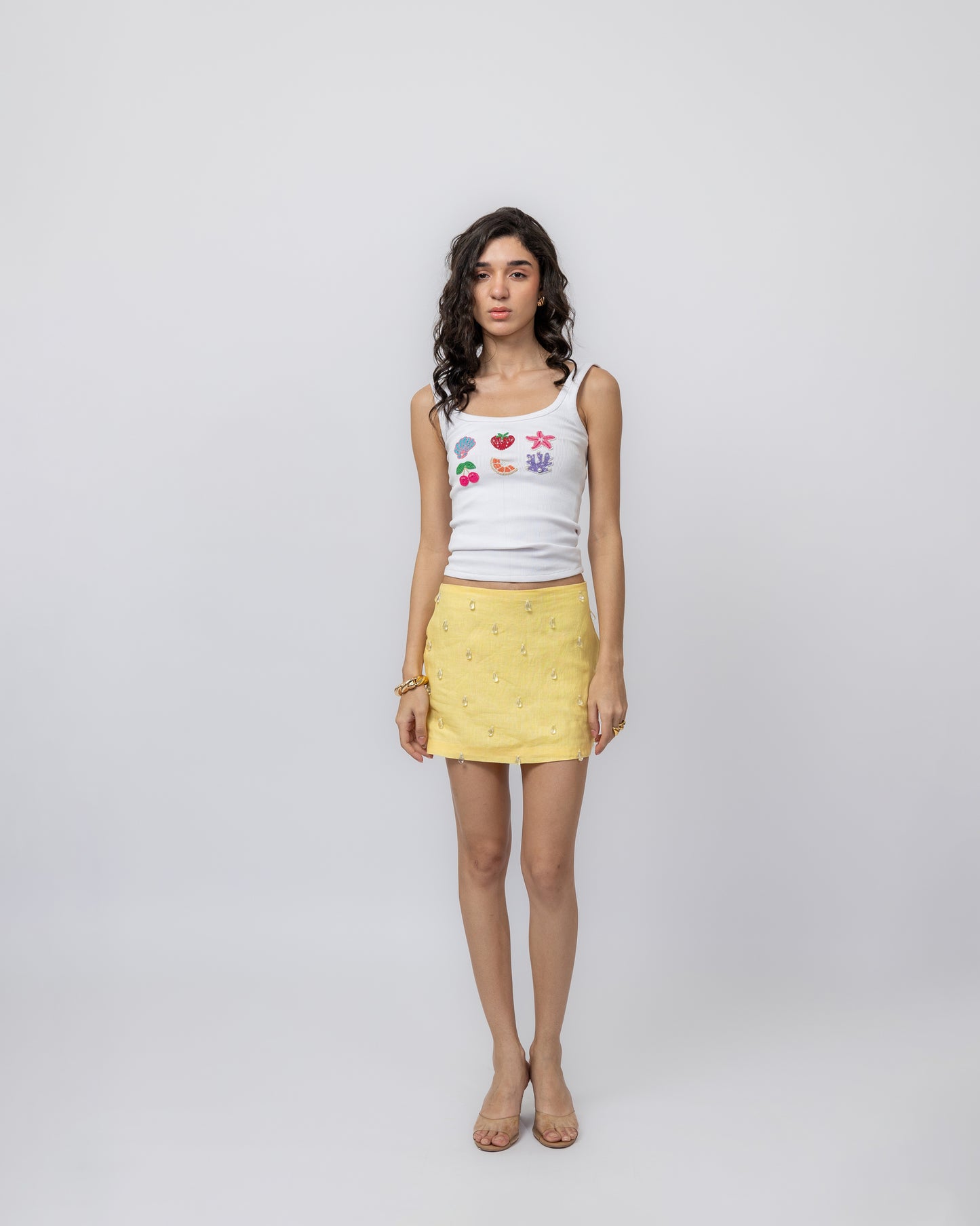 100% Linen mini skirt with crystal drops