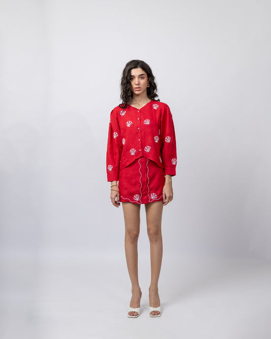100% linen hand-beaded shirt & skort co-ord
