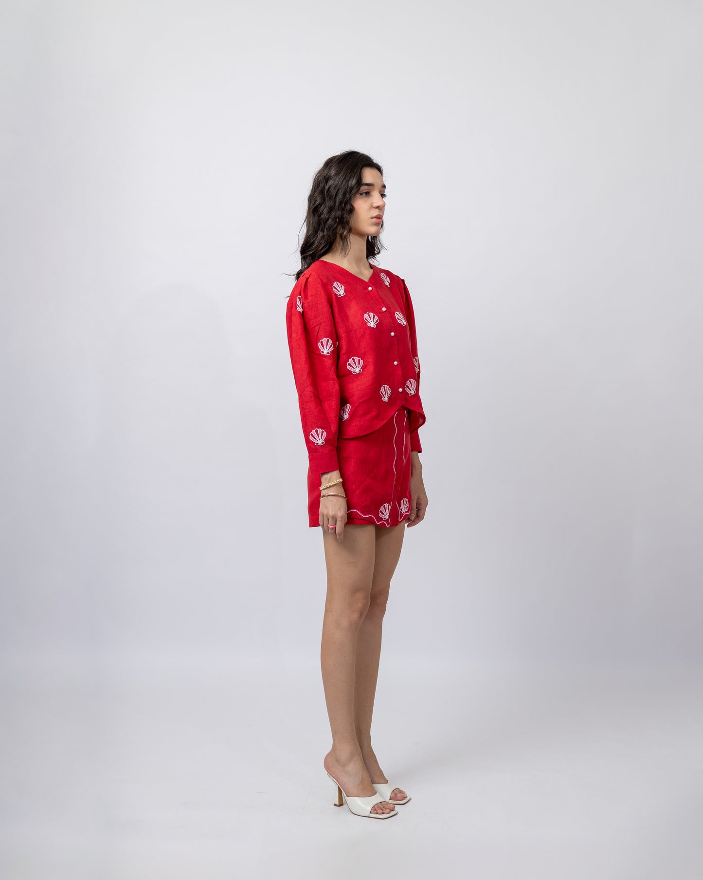 100% linen hand-beaded skort