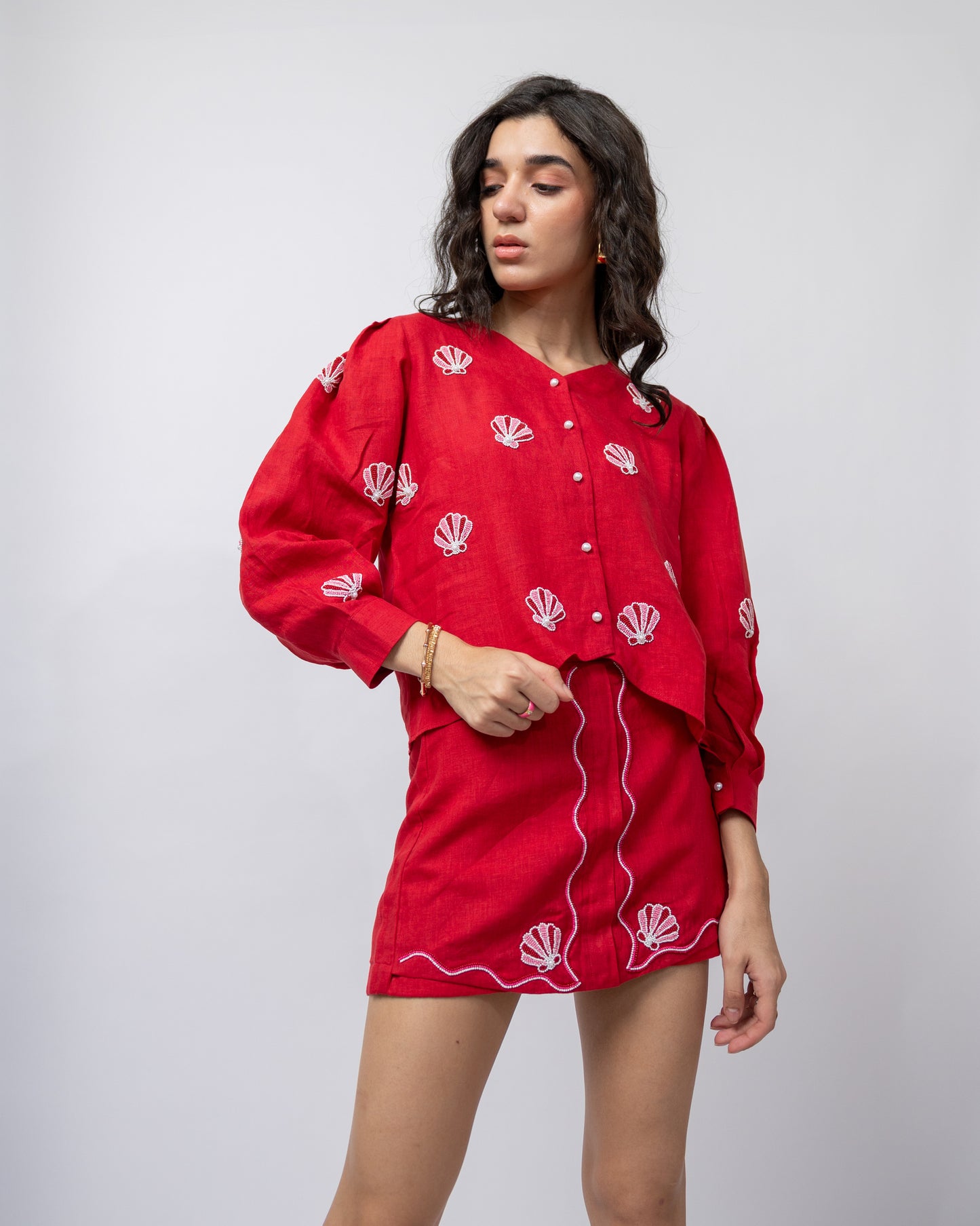 100% linen hand-beaded shirt