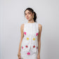 100% linen waistcoat with floral hand embroidery & midi skirt co-ord