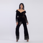 High-waist velvet trousers with embellishments