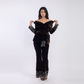 High-waist velvet trousers with embellishments