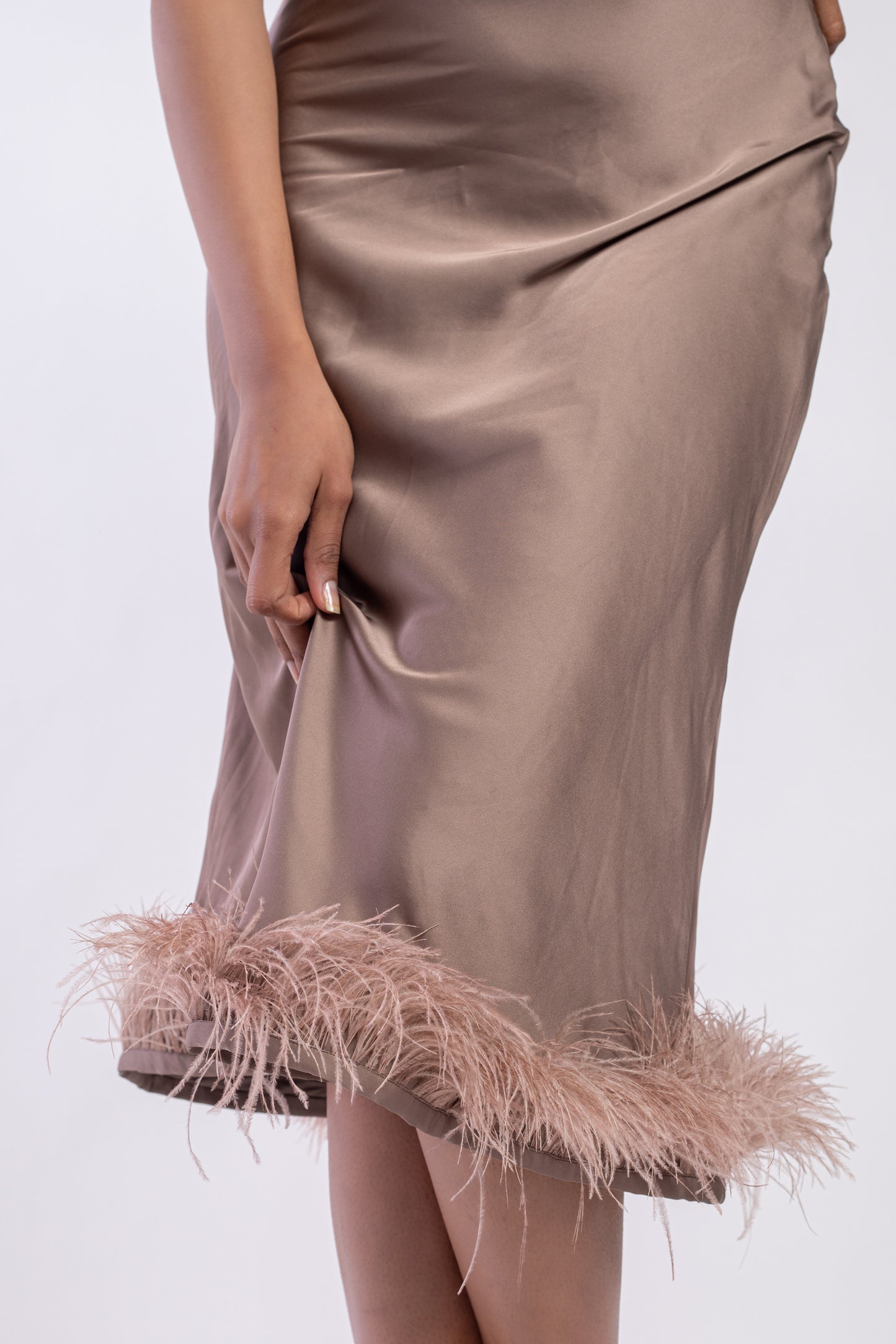 Slip dress with feather detail