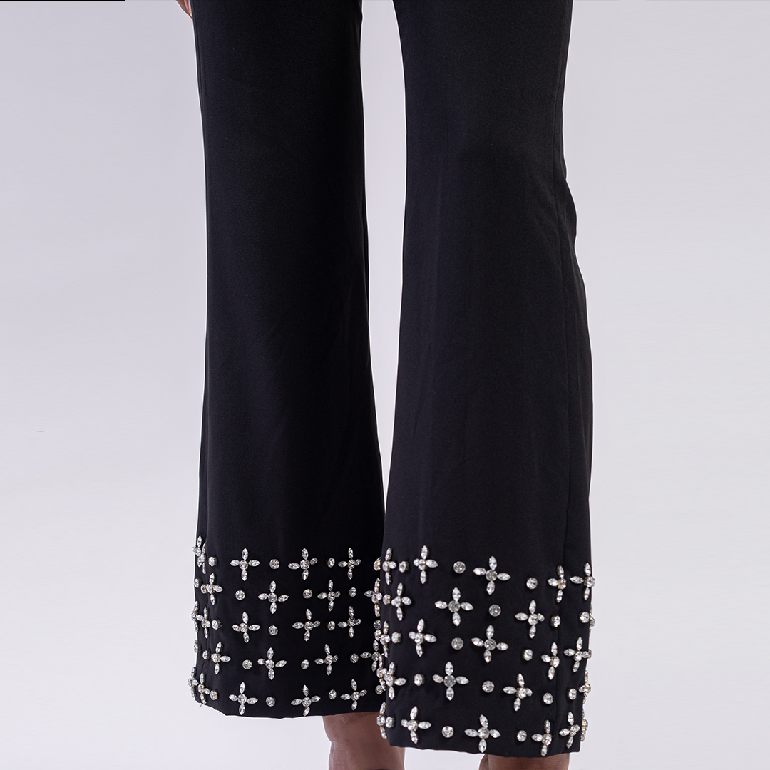 High-waist trousers with embellished detail