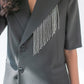 Half-sleeved blazer dress with long chain detailing