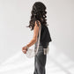 Top with rhinestone chain sleeves