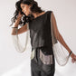 Top with rhinestone chain sleeves