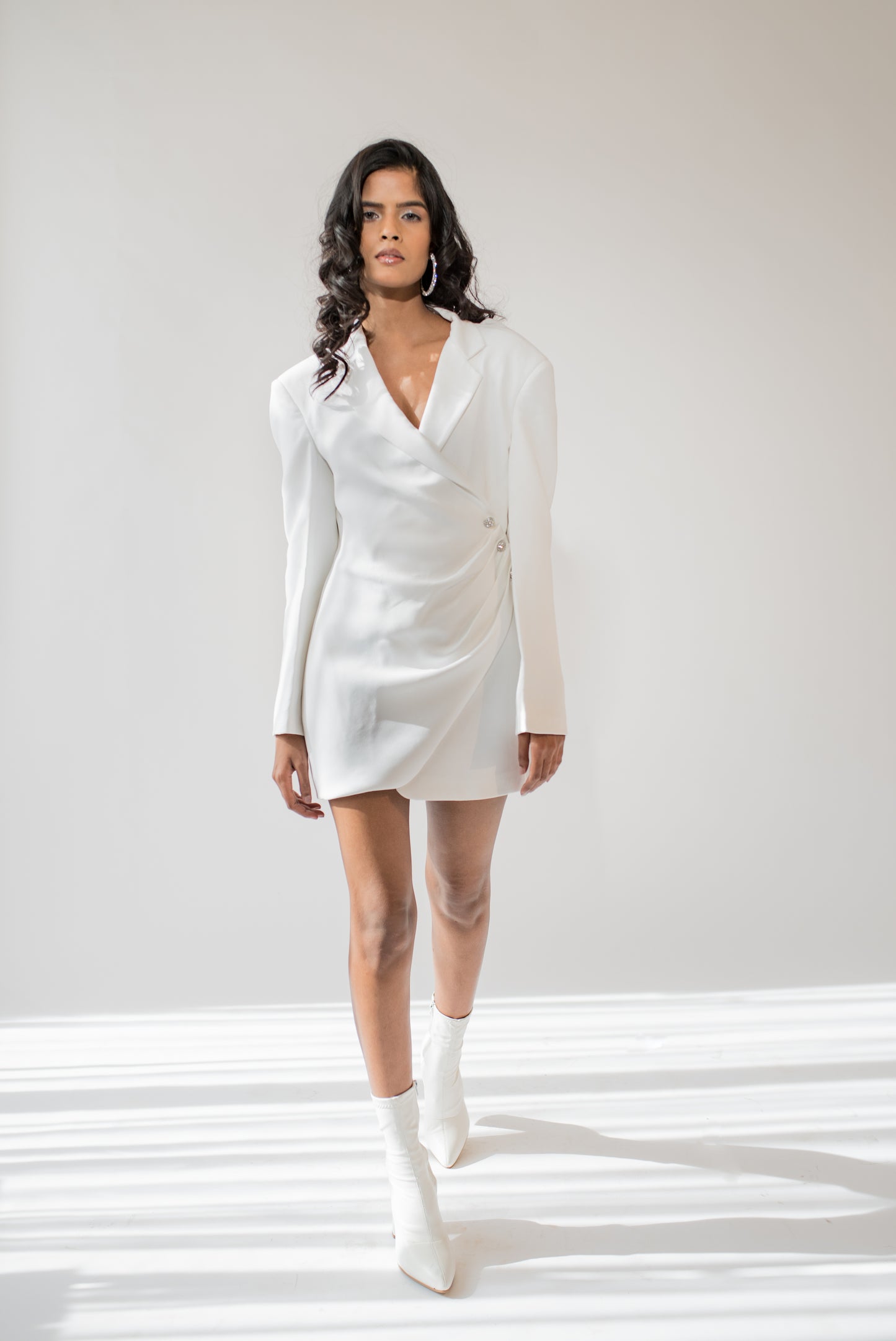 Draped blazer dress with cowl back detail