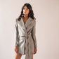 Cropped scalloped blazer with tie-belt
