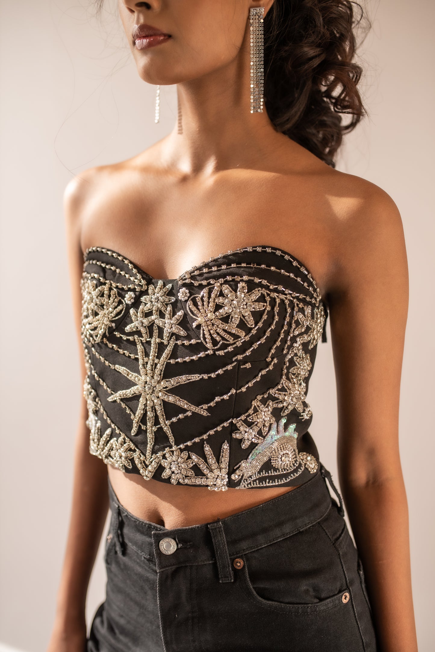 Hand-embroidered cropped top