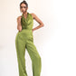Cowl neck backless satin jumpsuit