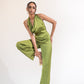 Cowl neck backless satin jumpsuit