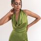 Cowl neck backless satin jumpsuit