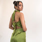 Cowl neck backless satin jumpsuit