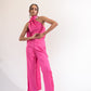 Scarf detail backless satin jumpsuit
