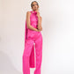 Scarf detail backless satin jumpsuit