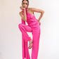 Scarf detail backless satin jumpsuit