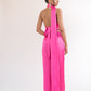 Scarf detail backless satin jumpsuit