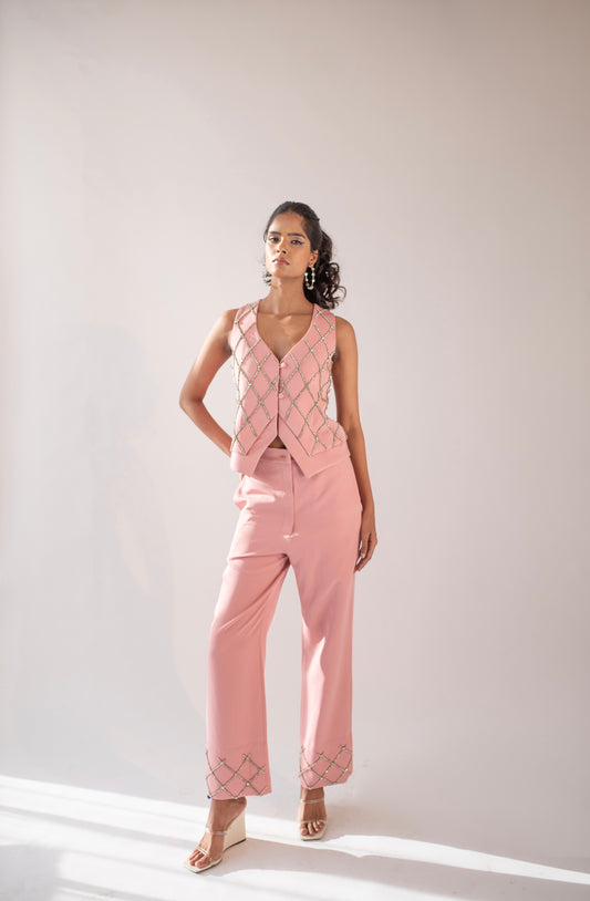High-waist trousers with embellishments