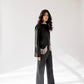 Flared sleeve top with rhinestone chain detailed back