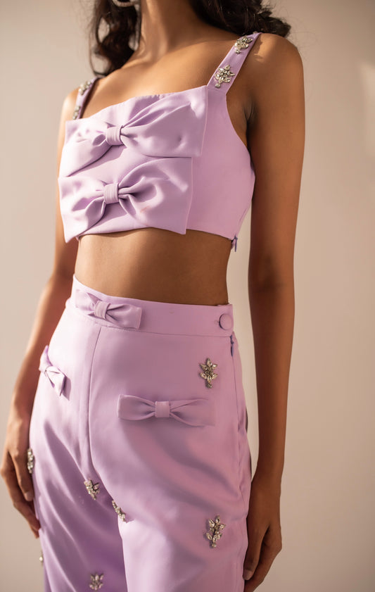 Hand-embellished cropped top with bows