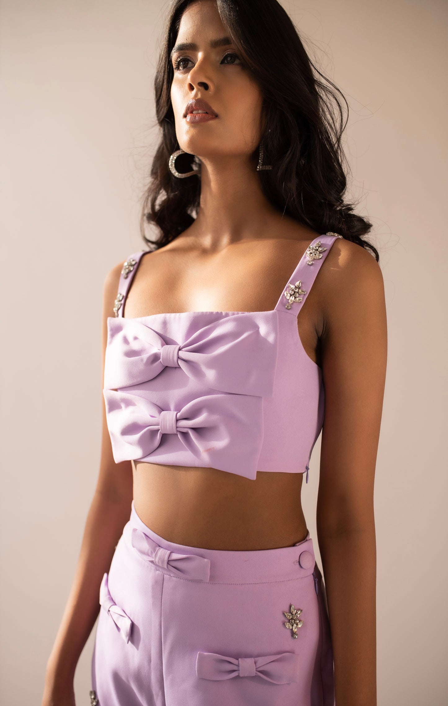 Hand-embellished cropped top with bows