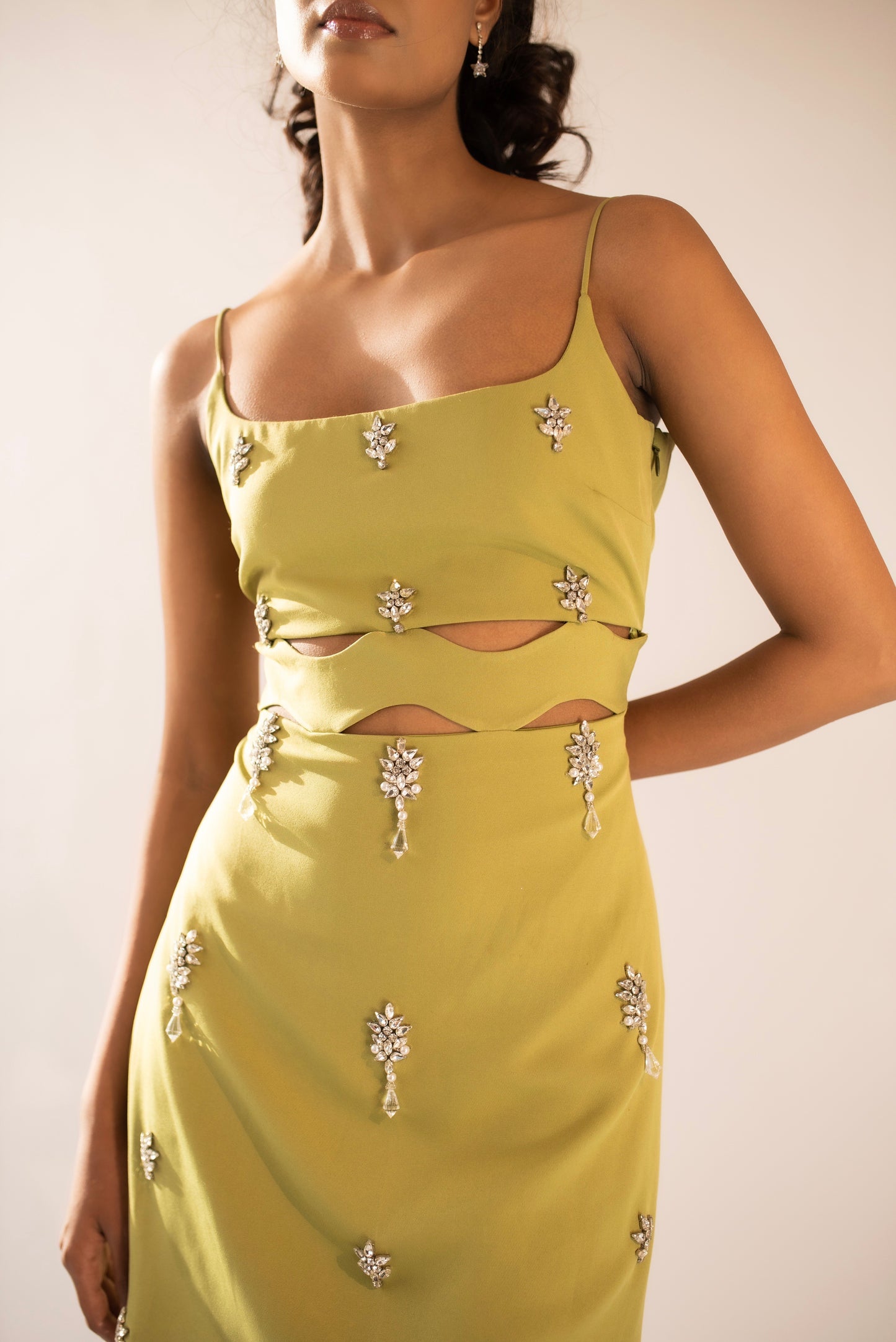 Hand-embellished scalloped mini dress