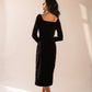 Hand-embellished full-sleeved velvet midi dress