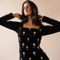Hand-embellished full-sleeved velvet midi dress