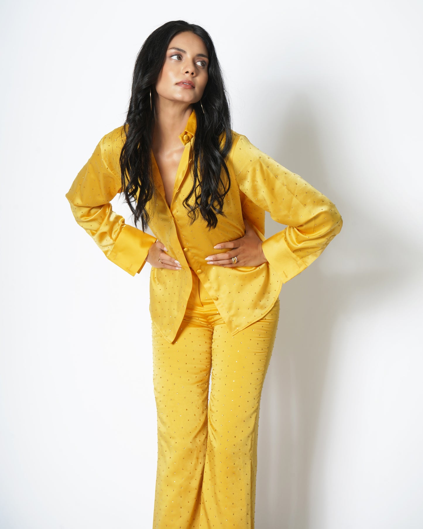 Bejewelled high-waisted flared trousers