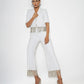 High-waisted trousers with rhinestone chain detail