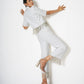 High-waisted trousers with rhinestone chain detail