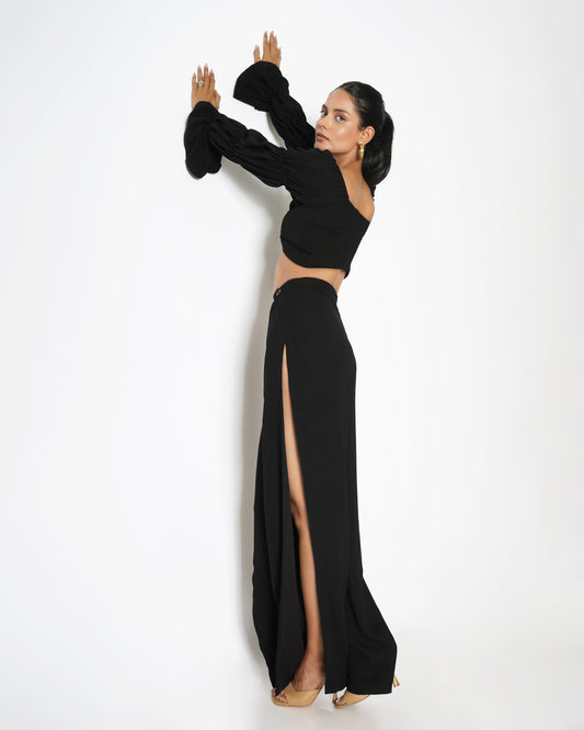 High-waisted side slit trousers