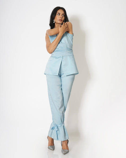 High-waisted satin trousers