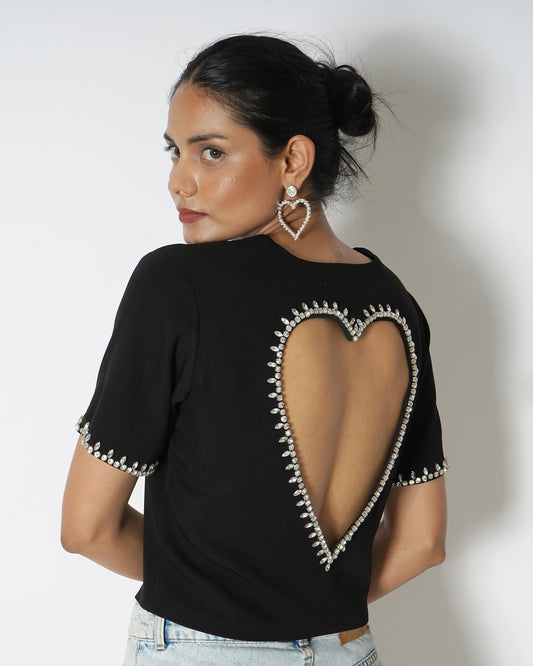 Backless top with heart cut-out